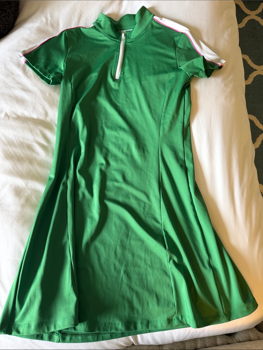 Green A-Line Barstool Athletic Dress with Zip Neck
